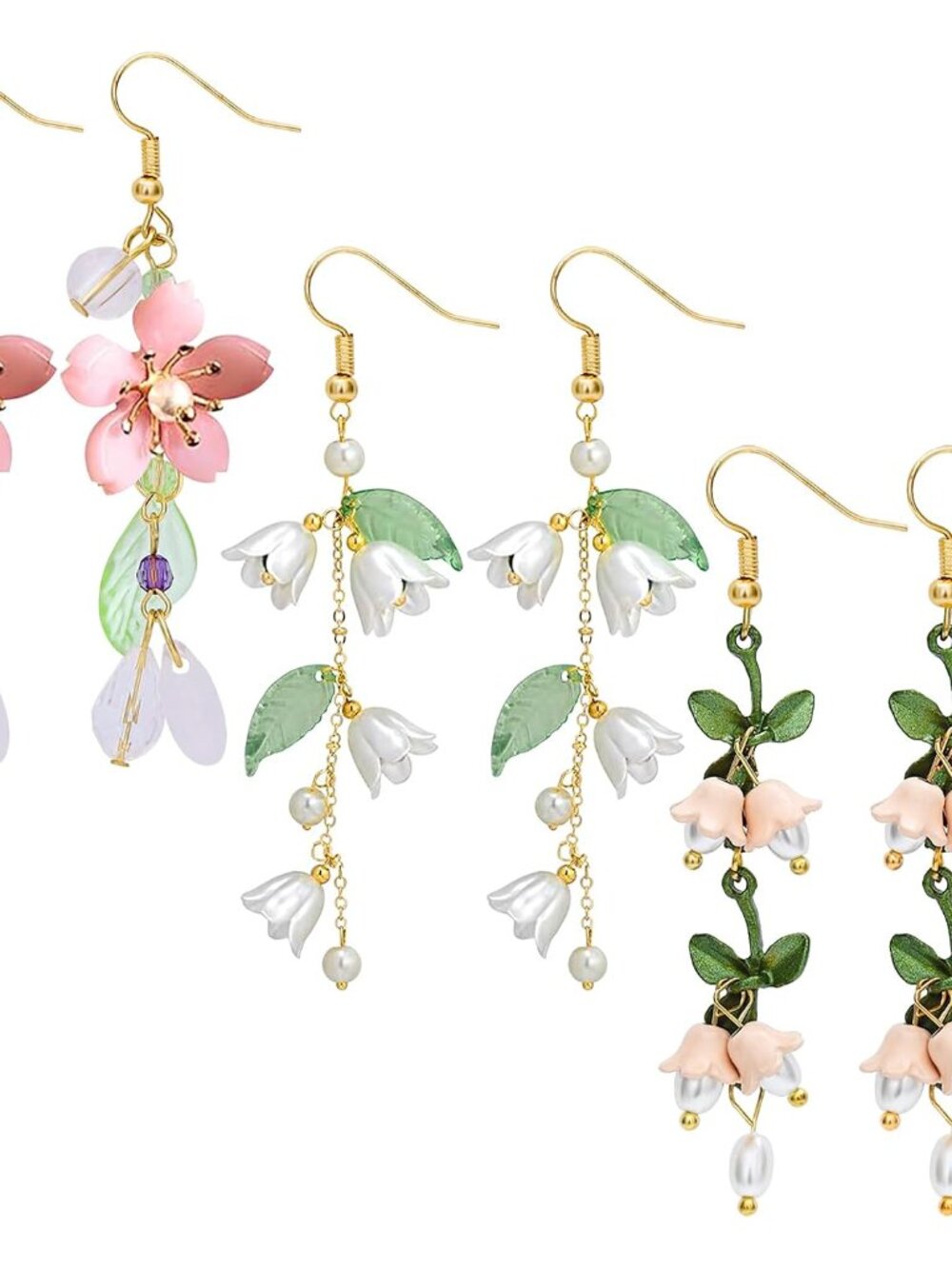 3 Pairs Flower Earrings for Women Floral Tassel Earring Set